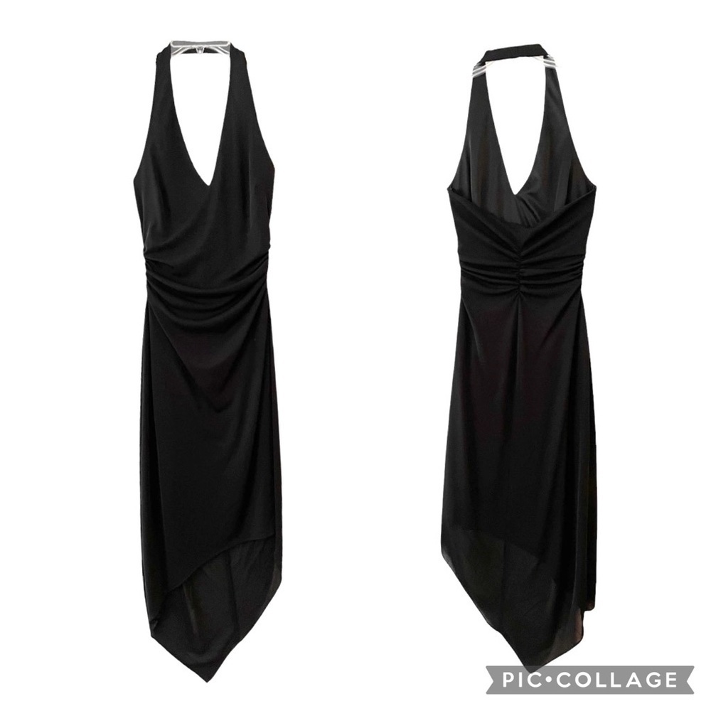 David Meister Black Halter-Style Asymmetric Cocktail Dress Size 6